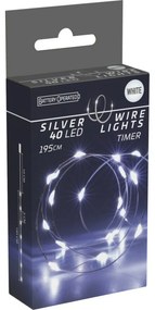 Drut świetlny Silver, 2 m, 40 diod LED, zimna biała, timer, na baterie