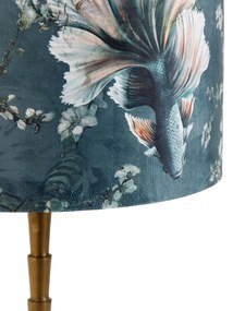 Lampa stołowa brązowa z aksamitnym abażurem w kształcie ryby 35cm - Pisos klasyczny/Antyczny Oswietlenie wewnetrzne