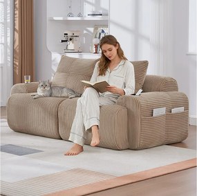 Nowoczesna sofa 2-osobowa - 200 x 99 x 80 cm - z uchwytem na kubek + kieszenią do przechowywania - aksamit - khaki