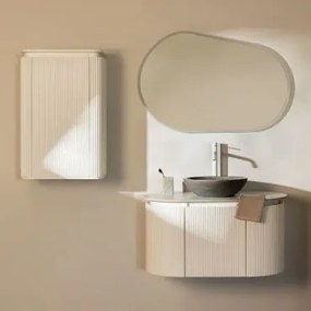 Zestaw Mebli Łazienkowych Z Drewna Carsone Biała & Biała & Okrągły Szary Cement Ø40 Cm Tarsis & Owalna Lampa Led - Sklum