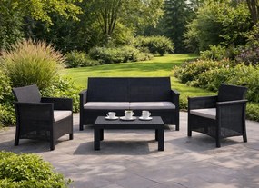 Zestaw mebli ogrodowych Selvo 089 - sofa 2-osobowa, 2 fotele i stolik kawowy, czarny/szary