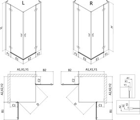 Mexen Mist-H L Duo kabina prysznicowa uchylna 90 x 90 cm, transparent, czarna - 8A5L-090L-090P-70-00