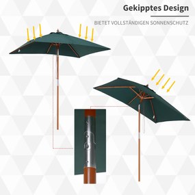 Outsunny Parasol Ogrodowy Gięty Drewno Jodłowe Poliester Zielony 200x150x230cm | Aosom PL