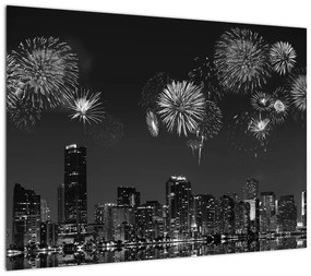 Obraz na szkle - Fajerwerki w Miami, czarno - białe (70x50 cm)