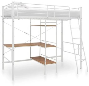 Białe metalowe łóżko z biurkiem i regałem 90x200 cm - Morgan