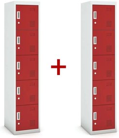Szafka ubraniowa S3 pięciodrzwiowa 1+1 GRATIS, demontaż, zamek cylindryczny, szara/czerwona