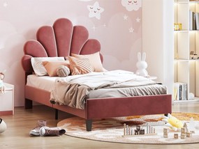 Łóżko typu shell z wezgłowiem welurowym 90 x 200 cm, w zestawie stelaż listwowy, czerwone