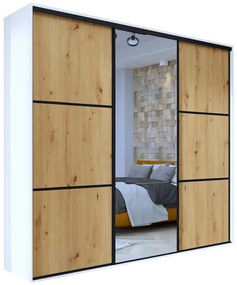 Szafa przesuwna biała + dąb artisan + czarne szprosy - Estori 6X