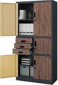 Biurowa szafa metalowa z sejfem antracytowa / orzech: Eco Design FILIP II, 900 x 1850 x 400 mm