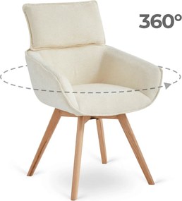 Krzesło Tapicerowane Obrotowe DIAS Kremowe Nowoczesne Boucle