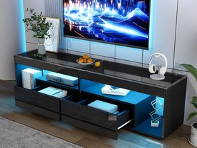 Błyszcząca szafka pod telewizor 180x50x46 cm - z 2 szufladami - z LED - do telewizorów do 70" - czarny