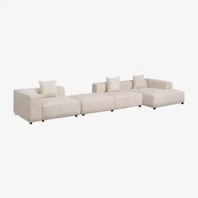 Modułowa Sofa Z Szezlongiem Prawym, 3-częściowa Z Wysokim Podłokietnikiem I Pufą ↔︎480 Cm Bruna Sztruksu Beżowy Len - Sklum