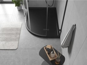 Mexen Flow brodzik półokrągły asymetryczny slim lewy 90 x 80 cm, czarny mat - 46Q708090L