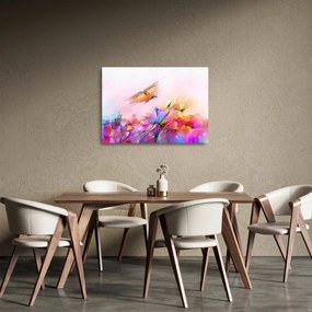 Obraz na szkle - Motyl nad kwiatem, abstrakcja (70x50 cm)