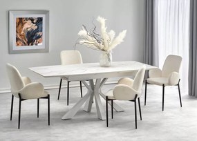 Stół Vivald rozkładany 160–200 cm – biały marmur spiek MDF, stalowa krzyżowa podstawa, elegancki stół do jadalni i salonu