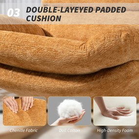 HOMCOM Tapicerowany fotel bujany ze stalowymi nogami i drewnianymi płozami, Żółty