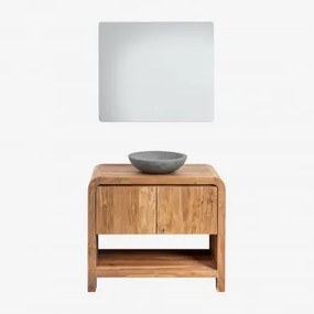 Zestaw Mebli Łazienkowych Z Drewna Vacry Akacja Brąz & Okrągły Szary Cement Ø40 Cm Tarsis & Prostokątny Led I - Sklum