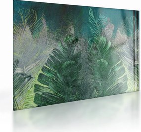 Obraz na szkle - Tekstura betonu z liśćmi (70x50 cm)