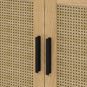 kleankin Szafka łazienkowa w stylu Boho, z rattanowymi elementami, z wycięciem pod umywalkę, Dąb