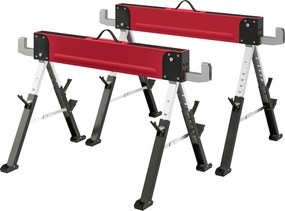 HOMCOM Zestaw 2 stojaków roboczych do 1160 kg, składane, regulowane 7 poziomów wysokości 64-81 cm, metalowe z uchwytem, czerwone | Aosom PL
