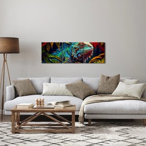 Obraz - Kolorowa iguana (z zegarem) (90x30 cm)