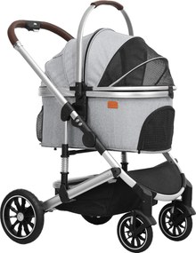 PawHut Wózek dla zwierząt 3 w 1 Składany buggy dla kotów do 10 kg z poduszką i uchwytem na kubek - Jasnoszary