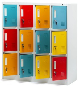 Socjalna szafa skrytkowa BHP do szkół i przedszkoli OLA, 1090 x 1200 x 450 mm, szaro-wielokolorowa