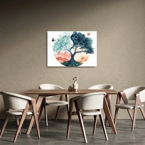 Obraz na szkle – Akwarelowe drzewo pełne życia (70x50 cm)