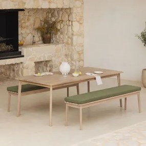 Zestaw Stołu Prostokątnego 180x90 Cm I 2 Ławek Ogrodowych Z Drewna Akacjowego Kaela Jasny Akacjowy Brąz & Bouclé Salvia Zieleń - Sklum