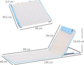 Outsunny Leżak Plażowy Beżowy Składany z Regulowanym Podłokietnikiem i Kieszenią Boczną 48x134x33-43cm | Aosom PL