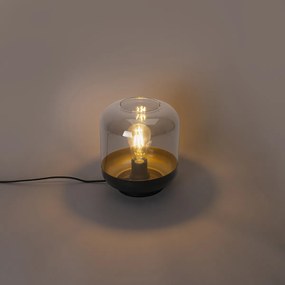 Designerska lampa stołowa czarna ze złotem i dymionym szkłem - Kyan