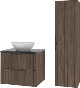 Zestaw Łazienkowy 60cm Szafka z Blatem Umywalka Słupek Ryflowane Fronty Dąb Orzech Stella