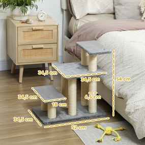 PawHut Schodki dla psa 3-stopniowe 54 cm wysokości, schodki dla małych psów i kotów z sizalowymi słupkami, piłeczka do zabawy