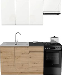 Zestaw Mebli Kuchennych MODERN 170 cm Biały Połysk/Dąb Nowoczesny