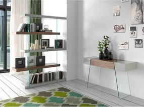 Stolik konsolowy prostokątny, szare drewno, orzech i szkło hartowane 3029 ANGEL CERDA