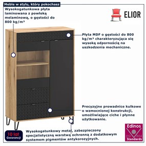 Niska witryna szklana dąb evok + czarny F4-N11