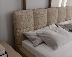Emporius Kastilo łóżko dwuosobowe 160x200 z pojemnikiem, łóżko tapicerowane, stelaż, tkanina boucle, beżowy (Anthology 4)