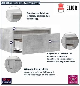Szafka nocna wiesząca szarość betonu C8-R55