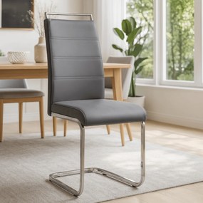 Krzesło Tapicerowane do Jadalni LOCA Szare Na Płozach Ekoskóra Nowoczesne