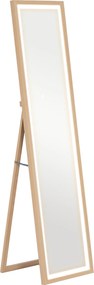 HOMCOM Lustro całego ciała LED, 40 x 160 cm, sterowanie dotykowe, regulacja jasności, 3 kolory, Dąb