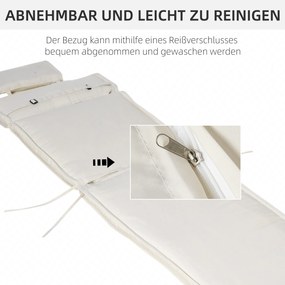 Outsunny Poduszka na Leżak Ogrodowy Komfortowa Nakładka z Zdejmowaną Poduszką Kremowo-Biała Poliester i Bawełna 198x53x5cm | Aosom PL