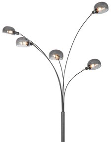 Designerska lampa podłogowa czarna z dymionym szkłem 5-światłowa - Sixties MarmoDesignerski Oswietlenie wewnetrzne