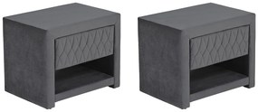 Zestaw 2 szafek nocnych - 1 szuflada i 1 wnęka - Welur - Szary - DANIELE