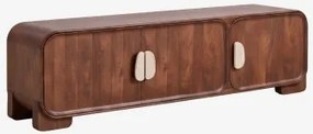 Meble Rtv Z Drewna Mango I Naturalnego Kamienia Kivalina 180 X 45 Cm & Trawertyn - Ciemne Drewno Mango - Sklum