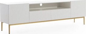 Szafka RTV Nicole 200 cm z wnęką i szufladami - biały mat / złote nóżki