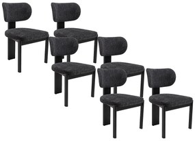 Zestaw 6 krzeseł z tkaniny z bukli  i drewna kauczukowego - Czarne - WILANA