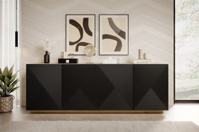 Komoda Asha 200 cm z ryflowanym frontem - artisan / czarny mat
