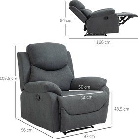 HOMCOM Fotel relaksacyjny Lniany ciemnoszary Pojedyncza sofa 150° nachylenie Komfortowy fotel TV | Aosom PL