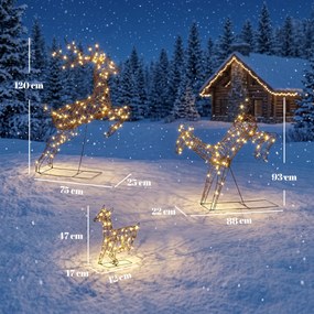 Outsunny 3-częściowy podświetlany zestaw reniferów, dekoracja świąteczna na zewnątrz z 200 ciepłobiałymi diodami LED, 8 trybów, timer dzienny | Aosom PL