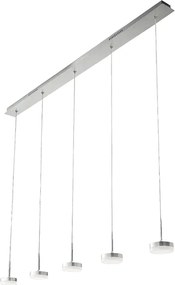 Lampa wisząca Fabas Luce Dunk z 5 źródłami światła - 40 W, ściemnialna dioda LED - szczotkowane aluminium, konstrukcja liniowa